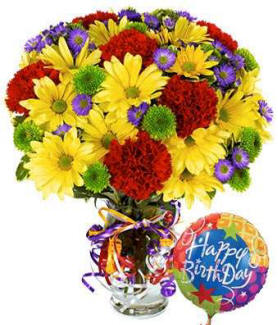 Happy birthday flowers with balloon same day delivery